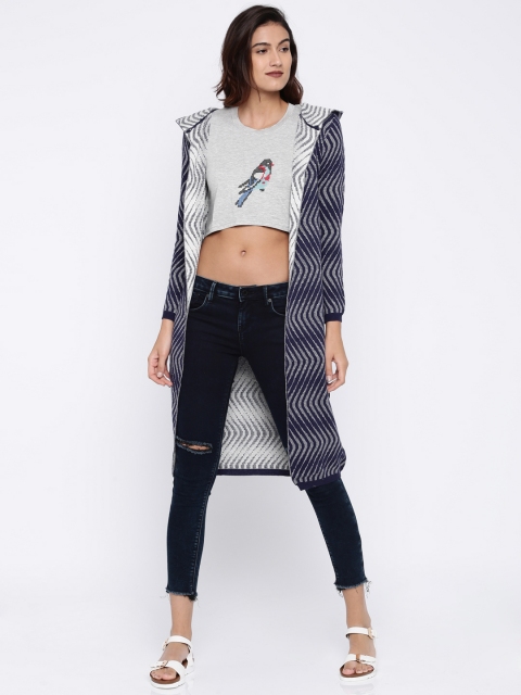 

Deal Jeans Navy Patterned Open Front Longline Shrug, Navy blue
