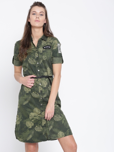 

Deal Jeans Women Green Printed Shirt Dress