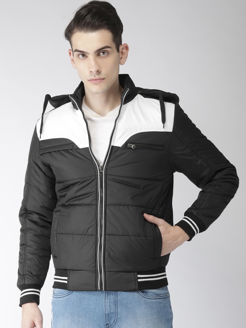 

Foreign Culture Men Black & White Colourblocked Hooded Jacket