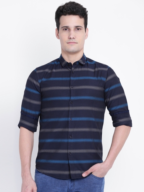 

Pepe Jeans Men Navy Blue & Grey Slim Fit Striped Casual Shirt