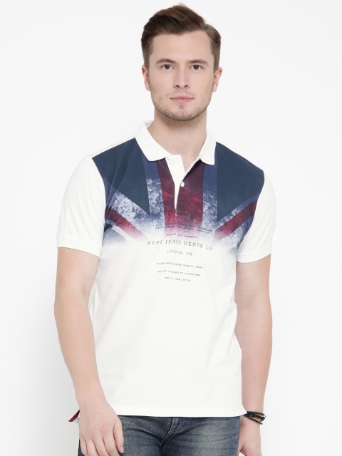 

Pepe Jeans Men White Printed Polo Collar T-shirt