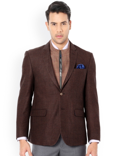 

Van Heusen Brown Self-Design Single-Breasted Slim Fit Blazer