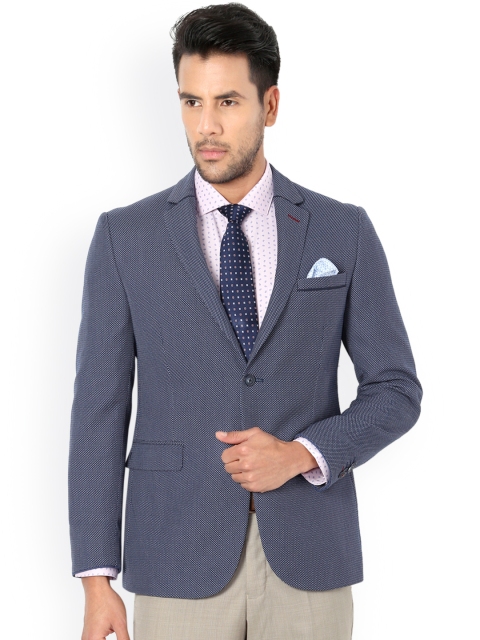 

Van Heusen Blue Self-Design Single-Breasted Slim Fit Formal Blazer