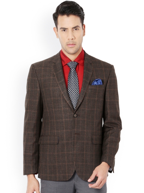 

Van Heusen Brown Checked Single-Breasted Slim Fit Formal Blazer