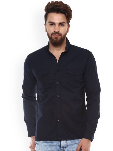 

Mufti Men Navy Blue Slim Fit Solid Casual Shirt