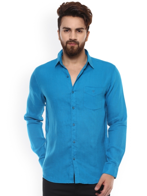 

Mufti Men Turquoise Blue Slim Fit Solid Casual Shirt