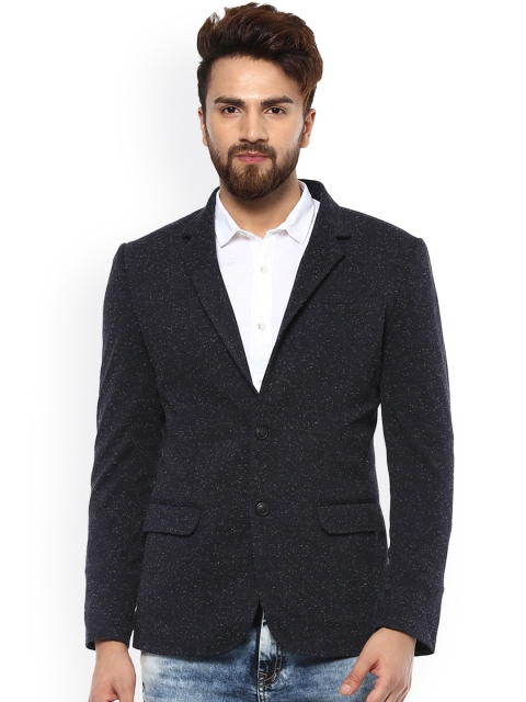 

Mufti Navy Blue Printed Single-Breasted Slim Fit Blazer