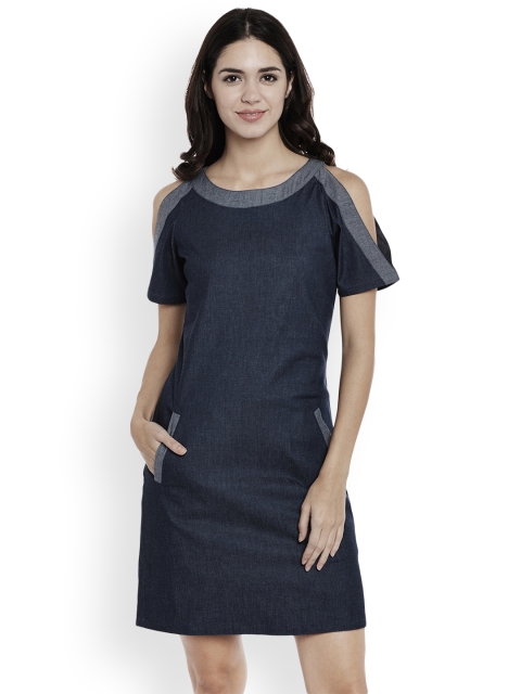 

Athena Women Blue Solid A-Line Denim Dress