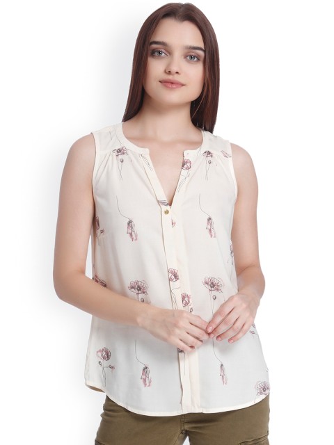 

Vero Moda Women Cream-Coloured Printed Top