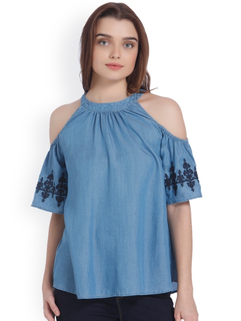 

Vero Moda Women Blue Solid Chambray Top