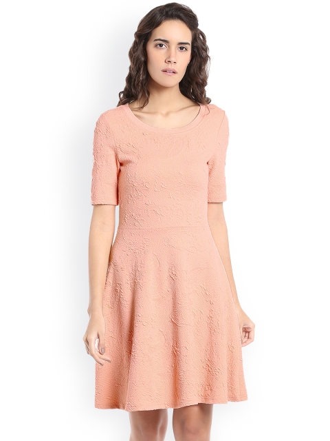 

Vero Moda Women Peach-Coloured Self-Design Fit & Flare Dress