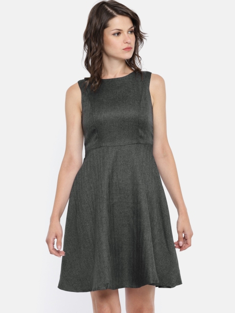 

Vero Moda Women Charcoal Grey Self Design Fit and Flare Dress
