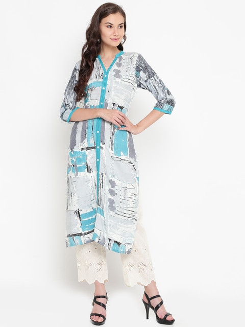 

Shree Women Blue & Grey Printed Straight Kurta