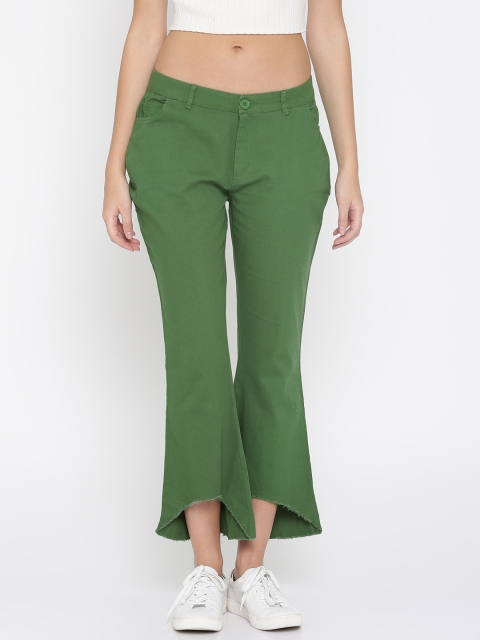 

Mast & Harbour Women Olive Green Regular Fit Solid Bootcut Trousers