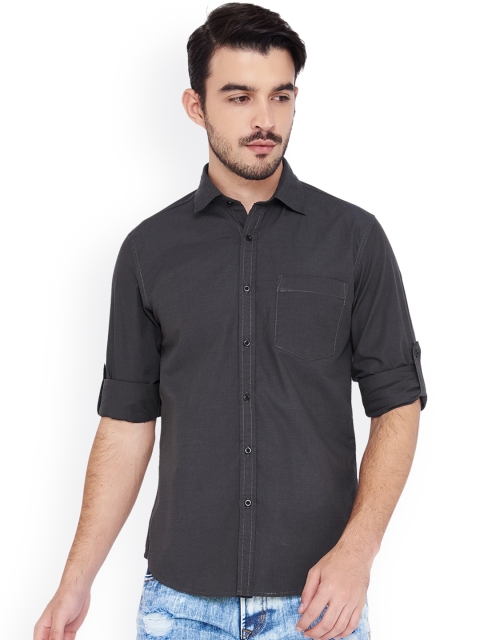 

IVOC Men Black Slim Fit Solid Casual Shirt