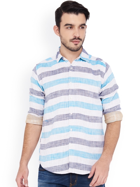 

IVOC Men White & Blue Regular Fit Striped Casual Shirt