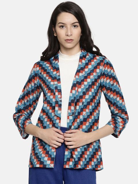 

Global Desi Blue & Red Printed Shrug