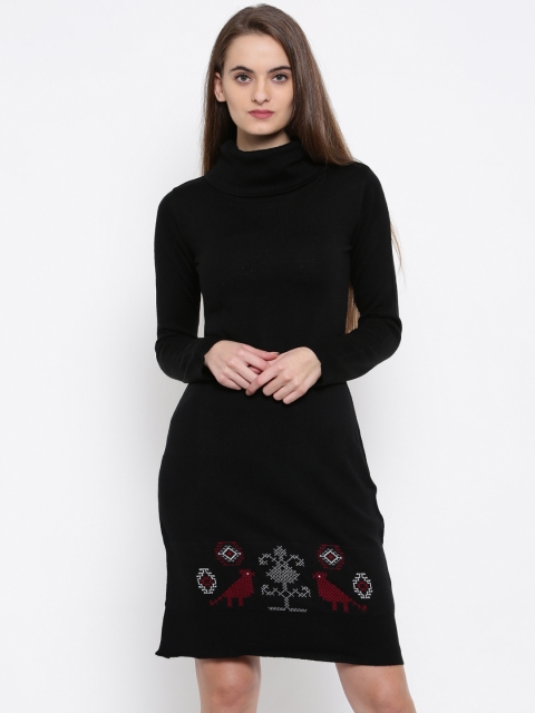 

Global Desi Women Black Self Design Sweater Dress