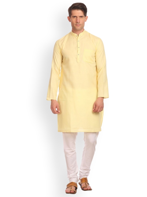 

Wintage Men Yellow & White Solid Kurta with Pyjamas