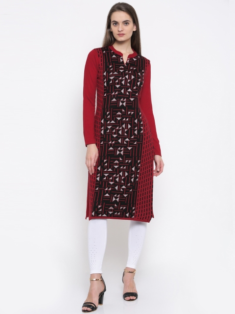 

Global Desi Women Black & Red Printed Straight Kurta