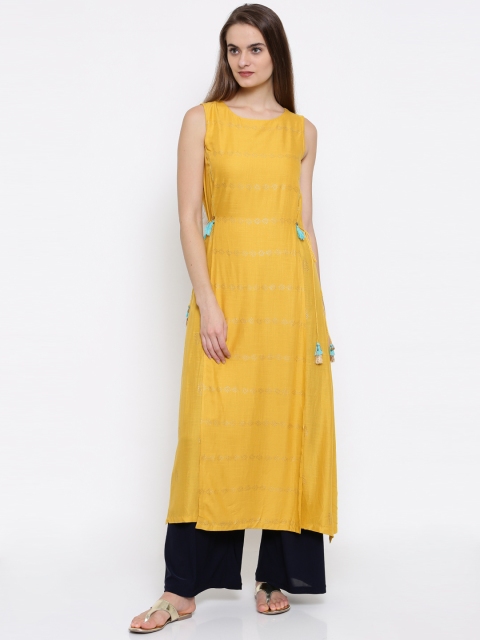 

Global Desi Women Mustard Yellow Printed Straight Layered Kurta