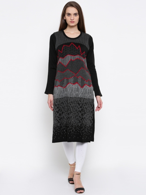 

Global Desi Women Black Patterned Straight Kurta