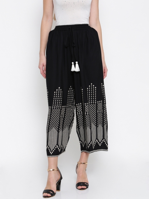 

Global Desi Women Black Printed Straight Cropped Palazzos