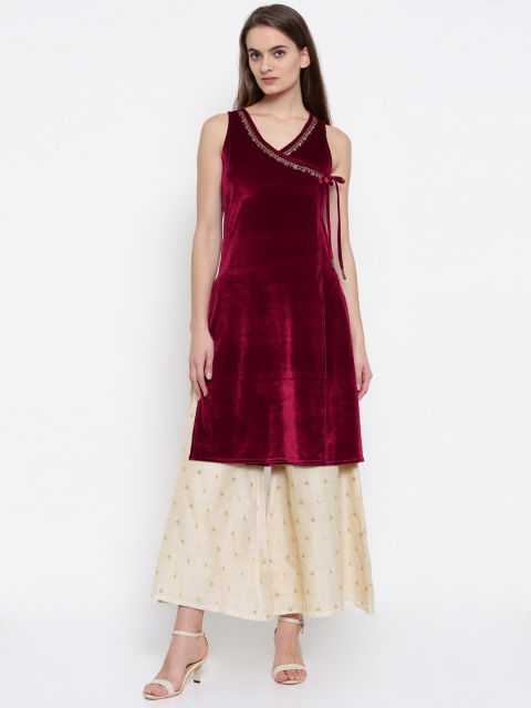 

Global Desi Women Maroon & Beige Solid Kurta with Palazzos