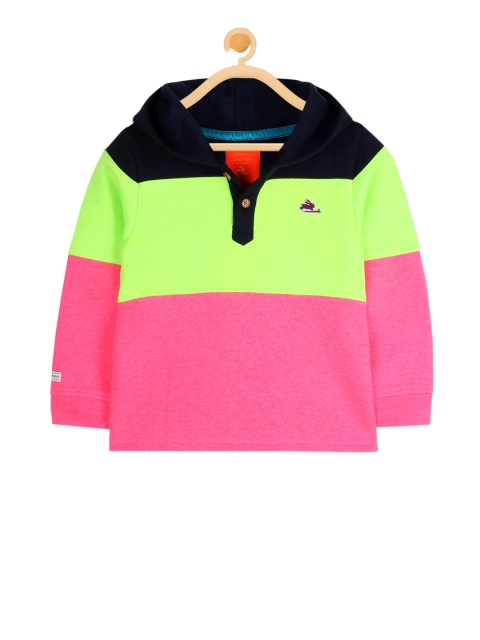 

Cherry Crumble Kids Pink & Green Colourblocked Hooded Sweatshirt