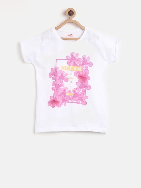 

FS Mini Klub Girls White Printed Round Neck T-shirt