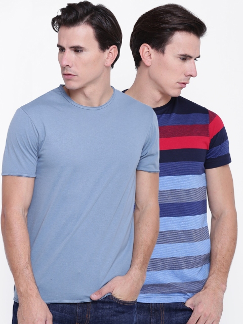 

Foreign Culture Men Pack of 2 Blue Round Neck T-shirts