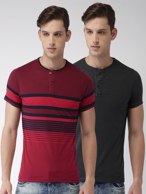 

Foreign Culture Men Pack of 2 Solid T-shirts, Charcoal