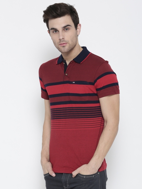 

Foreign Culture Men Red &Navy Striped Polo Collar T-shirt