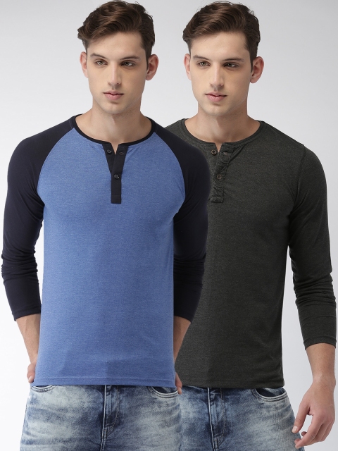 

Foreign Culture Men Pack of 2 Solid T-shirts, Blue