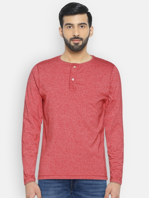 

Foreign Culture Men Red Solid Henley Neck T-shirt