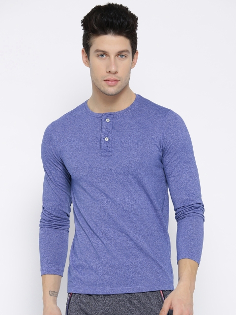 

Foreign Culture Men Blue Solid Henley Neck T-shirt