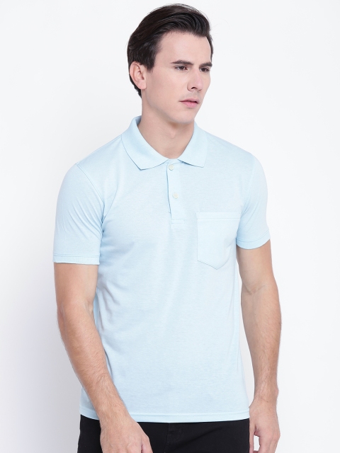 

Foreign Culture Men Blue Lightweight Solid Polo Collar T-shirt
