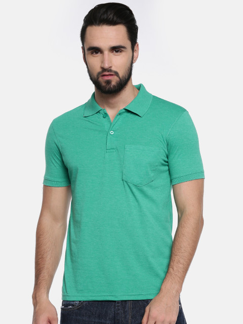 

Foreign Culture Men Green Solid Polo Collar T-shirt