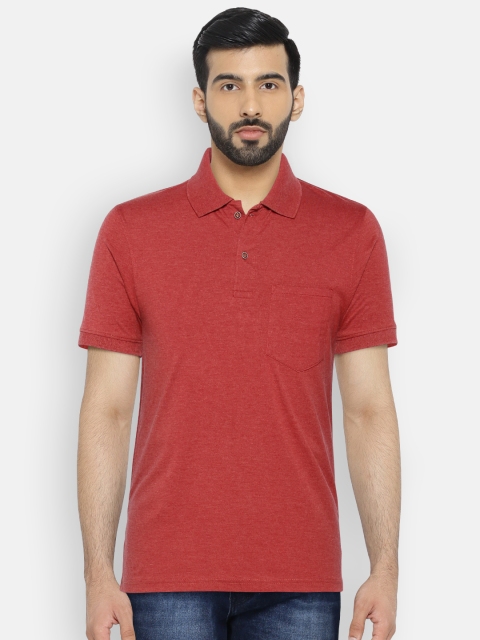 

Foreign Culture Men Red Solid Polo Collar T-shirt