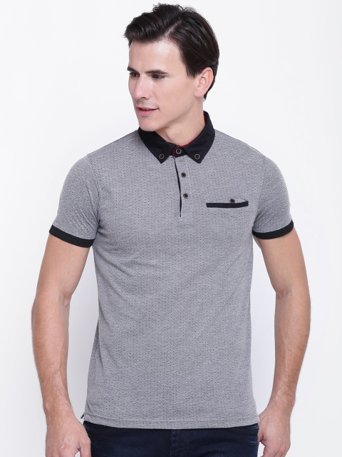 

Foreign Culture Men Grey Self Design Polo Collar T-shirt