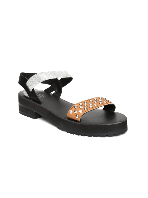 

Zebba Women Silver-Toned & Brown Embellished Leather Heels