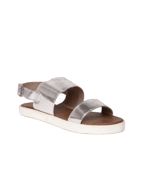 

Zebba Women Silver-Toned Solid Leather Flats