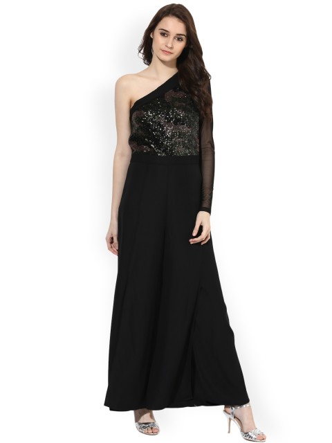 

Kazo Women Black Embellished One-Shoulder Jumpsuit