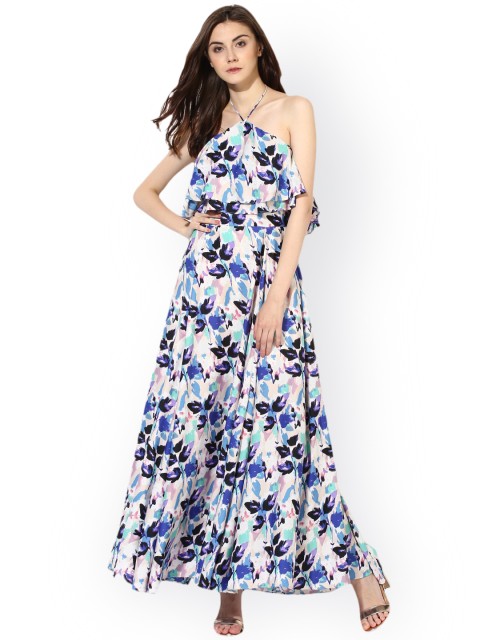 

Kazo Women White Printed Maxi Dress