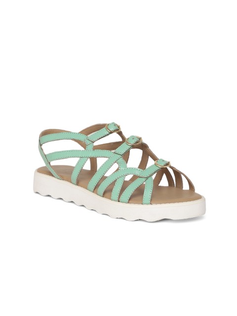

Zebba Women Sea Green Solid Leather Flats