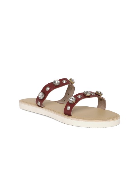 

Zebba Women Maroon Embellished Leather Flats