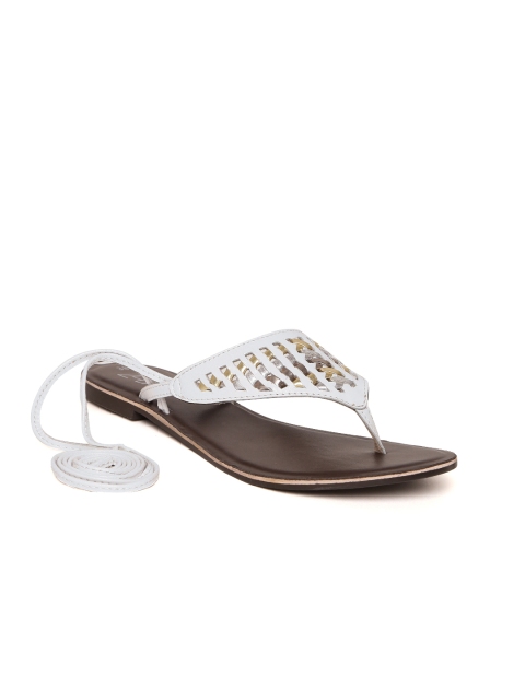 

Zebba Women White Solid Leather Open Toe Flats