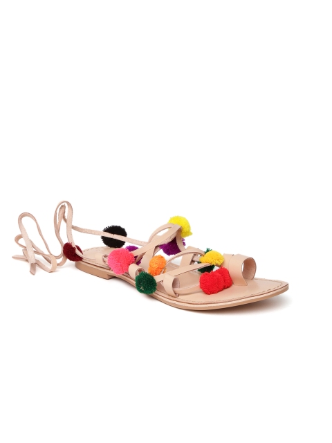 

Zebba Women Multicoloured Pom-Pom Leather Flats, Multi