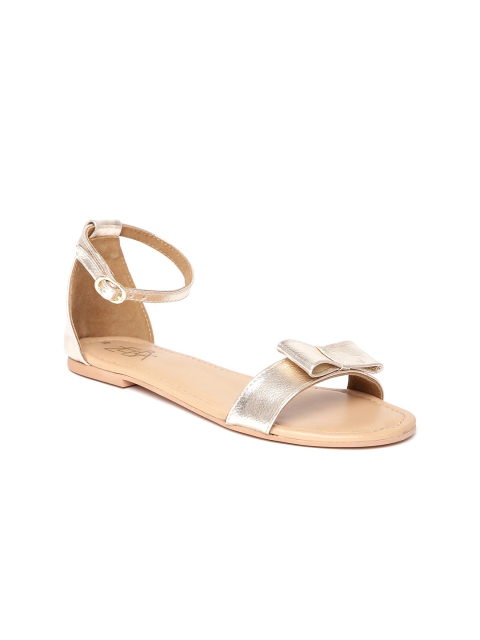 

Zebba Women Gold-Toned Solid Open Toe Flats