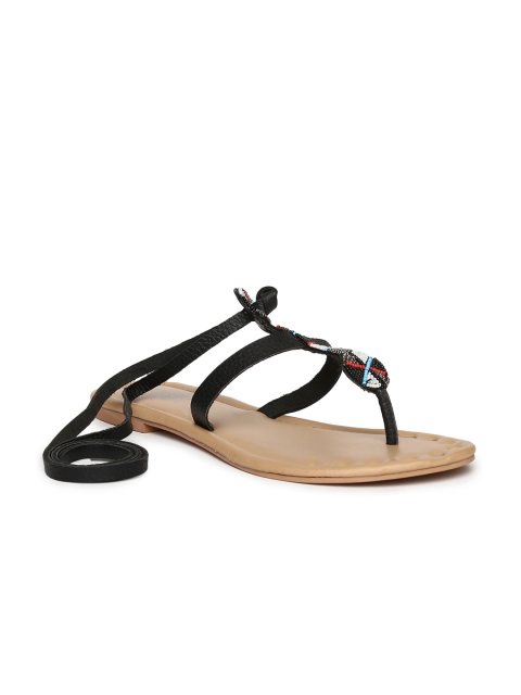 

Zebba Women Black Solid Leather Flats